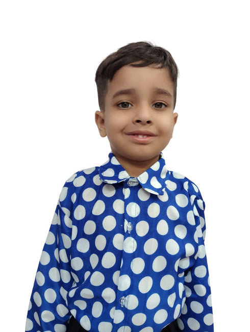 BookMyCostume Blue Polka Dots Shirt & Black Pant | Retro Theme Kids Fancy Dress Costume